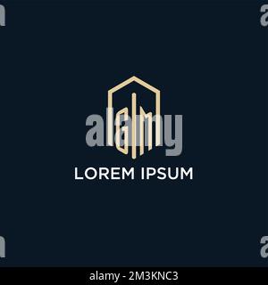 GM initial monogram logo with hexagonal shape style, real estate logo design ideas inspiration vector Stock Vector