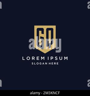 GQ monogram initials logo design with shield icon template Stock Vector