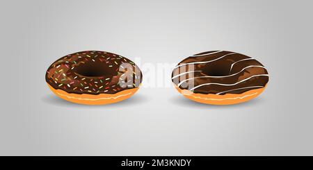 Donut vector set isolated on background. Donut collection. Sweet sugar icing donuts. break time with  chocolate donuts top view. Stock Vector
