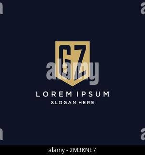 GZ monogram initials logo design with shield icon template Stock Vector