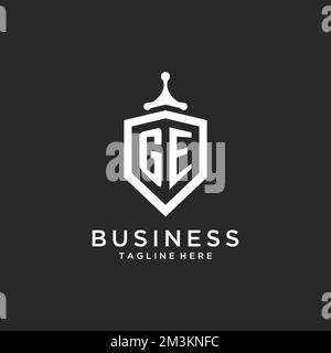 GE monogram logo initial with shield guard shape design ideas Stock Vector