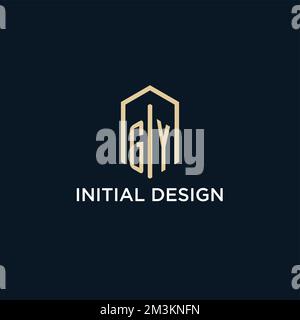 GY initial monogram logo with hexagonal shape style, real estate logo design ideas inspiration vector Stock Vector