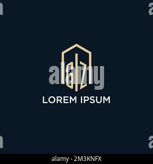 GZ initial monogram logo with hexagonal shape style, real estate logo design ideas inspiration vector Stock Vector
