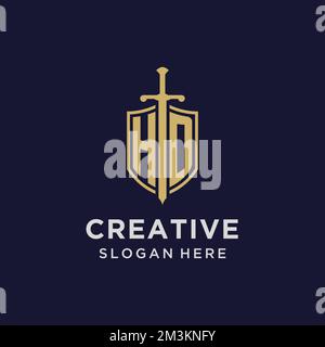 HD logo initial monogram with shield and sword design ideas Stock Vector