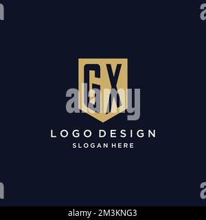 GX monogram initials logo design with shield icon template Stock Vector