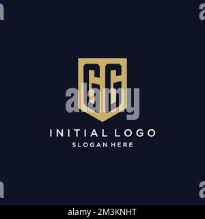 GG monogram initials logo design with shield icon template Stock Vector