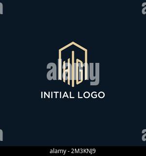 HG initial monogram logo with hexagonal shape style, real estate logo design ideas inspiration vector Stock Vector