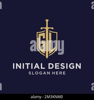 GL initial monogram logos with sword and shield shape design ideas ...
