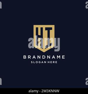 HI monogram initials logo design with shield icon template Stock Vector