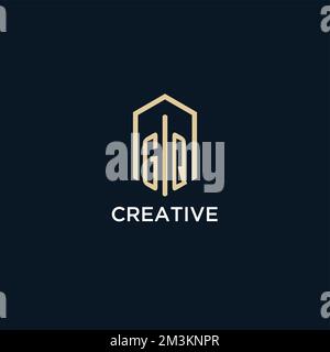 GQ initial monogram logo with hexagonal shape style, real estate logo design ideas inspiration vector Stock Vector