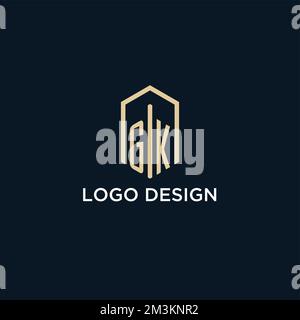 GK initial monogram logo with hexagonal shape style, real estate logo design ideas inspiration vector Stock Vector