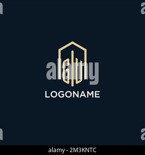 GU initial monogram logo with hexagonal shape style, real estate logo design ideas inspiration vector Stock Vector