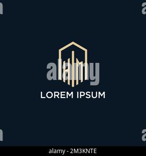 HM initial monogram logo with hexagonal shape style, real estate logo design ideas inspiration vector Stock Vector