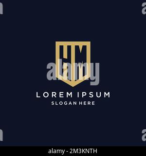 HM monogram initials logo design with shield icon template Stock Vector