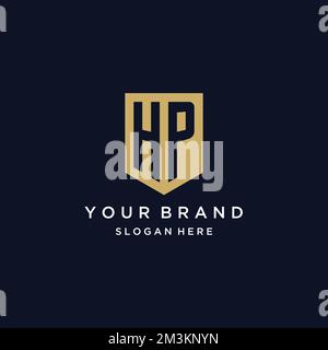 HP monogram initials logo design with shield icon template Stock Vector