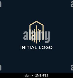 HT initial monogram logo with hexagonal shape style, real estate logo design ideas inspiration vector Stock Vector