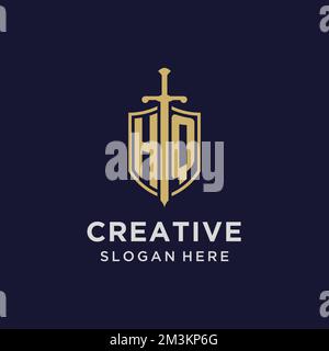 HQ logo initial monogram with shield and sword design ideas Stock Vector