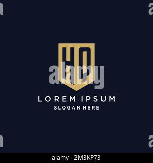 HQ monogram initials logo design with shield icon template Stock Vector