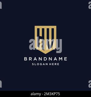 HV monogram initials logo design with shield icon template Stock Vector