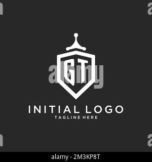 GT monogram logo initial with shield guard shape design ideas Stock Vector