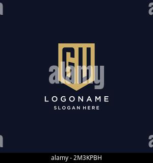GU monogram initials logo design with shield icon template Stock Vector