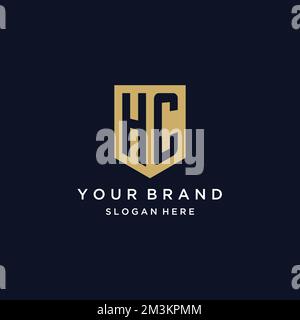 HC monogram initials logo design with shield icon template Stock Vector