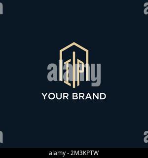 IP initial monogram logo with hexagonal shape style, real estate logo design ideas inspiration vector Stock Vector