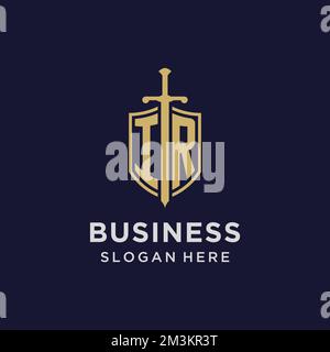 IR logo initial monogram with shield and sword design ideas Stock Vector