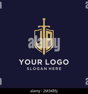 JB logo initial monogram with shield and sword design ideas Stock Vector