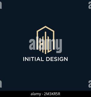 HL initial monogram logo with hexagonal shape style, real estate logo design ideas inspiration vector Stock Vector