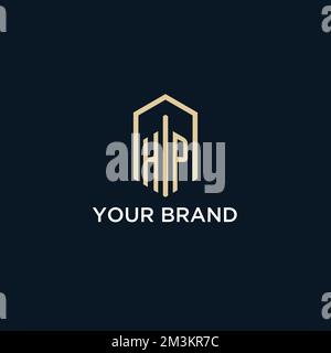 HP initial monogram logo with hexagonal shape style, real estate logo design ideas inspiration vector Stock Vector