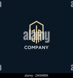 JA initial monogram logo with hexagonal shape style, real estate logo design ideas inspiration vector Stock Vector