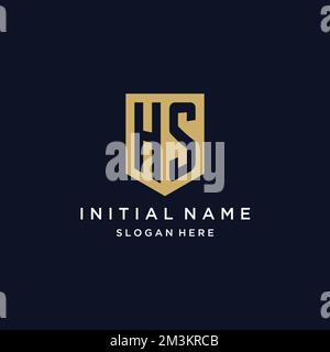 HS monogram initials logo design with shield icon template Stock Vector