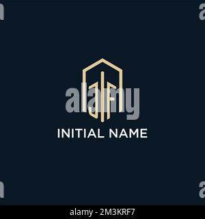 JF initial monogram logo with hexagonal shape style, real estate logo design ideas inspiration vector Stock Vector