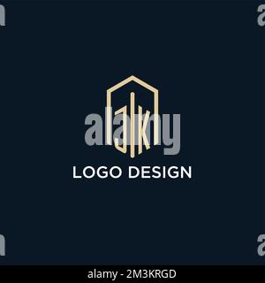 JK initial monogram logo with hexagonal shape style, real estate logo design ideas inspiration vector Stock Vector