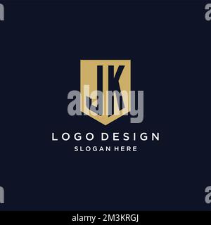 JK monogram initials logo design with shield icon template Stock Vector