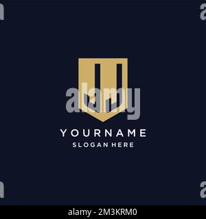 JJ monogram initials logo design with shield icon template Stock Vector
