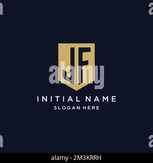 JF monogram initials logo design with shield icon template Stock Vector