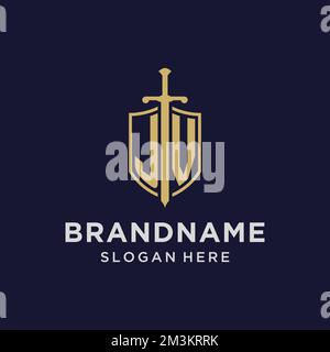 JV initial monogram logos with sword and shield shape design ideas ...