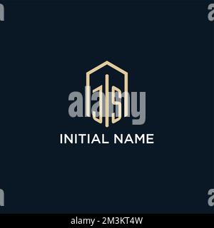 JS initial monogram logo with hexagonal shape style, real estate logo design ideas inspiration vector Stock Vector