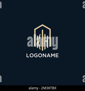 KH initial monogram logo with hexagonal shape style, real estate logo design ideas inspiration vector Stock Vector