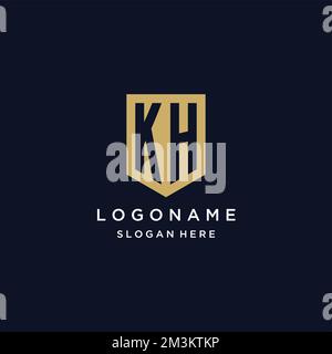 KH monogram initials logo design with shield icon template Stock Vector