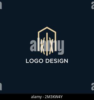 KX initial monogram logo with hexagonal shape style, real estate logo design ideas inspiration vector Stock Vector