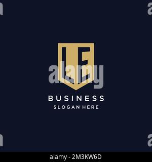 LE monogram initials logo design with shield icon template Stock Vector