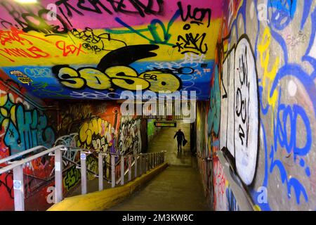 The entrance of of 191 street subway station tunnel for line 1 subway. train in Washington Heights.Manhattan.USA Stock Photo