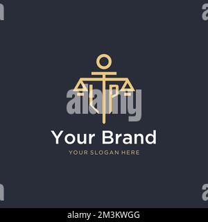 LP initial monogram logo with scale and pillar style design ideas Stock Vector