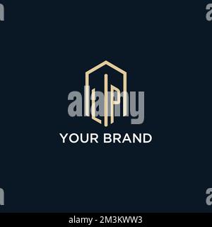 LP initial monogram logo with hexagonal shape style, real estate logo design ideas inspiration vector Stock Vector