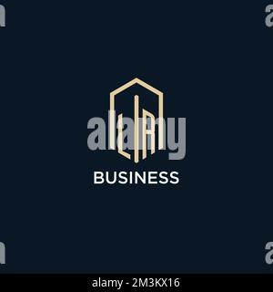 LR initial monogram logo with hexagonal shape style, real estate logo design ideas inspiration vector Stock Vector