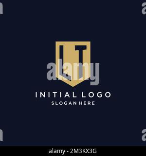 LT monogram initials logo design with shield icon template Stock Vector