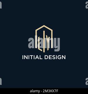 LY initial monogram logo with hexagonal shape style, real estate logo design ideas inspiration vector Stock Vector